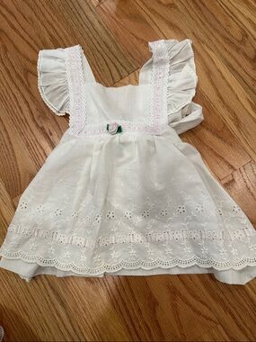 NWT Vintage A Tiny Tots Original Dress Flutter Sleeve Wht Stripe Baby Girls 24m